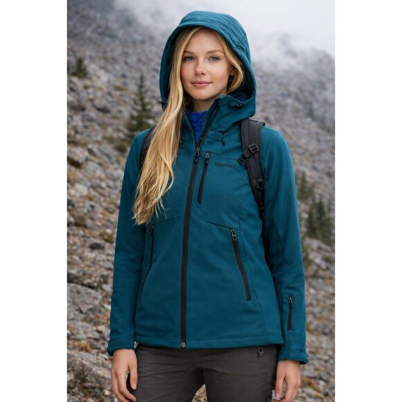 Marmot Jackets & Blazers - Marmot Moblis Softshell Jacket Womens S Teal Hooded Stretch Gorpcore Windbreaker